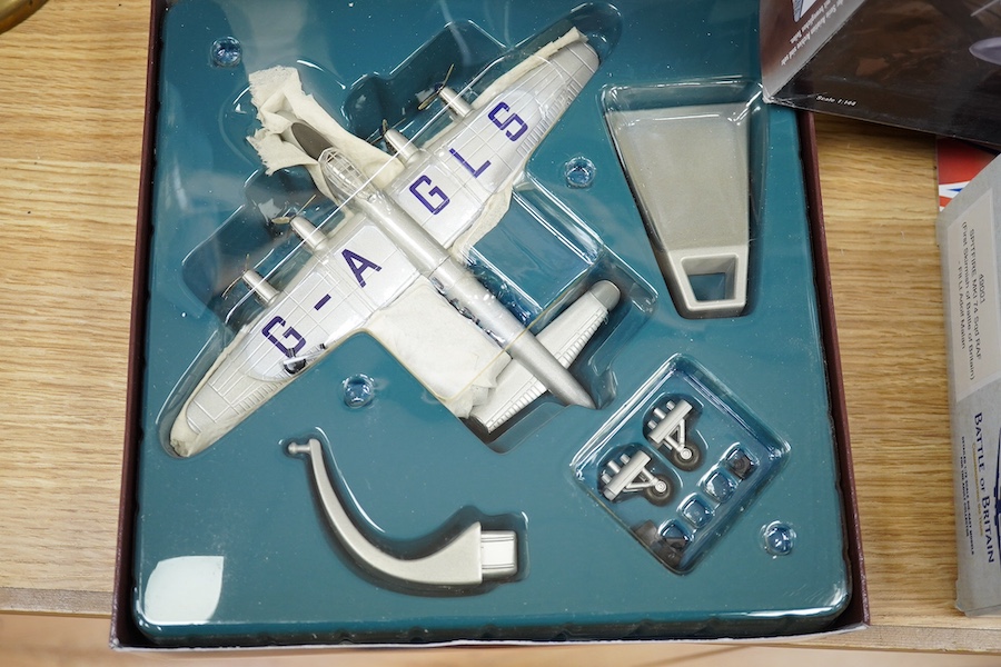 Eight boxed Corgi Aviation Archive model aircraft, mainly in 1:144 scale, including; a Supermarine Spitfire (49001), a Douglas Dakota (47111), two Avro Lancastrian (both 47402), an Avro Lancaster (47306), a Short Sunderl